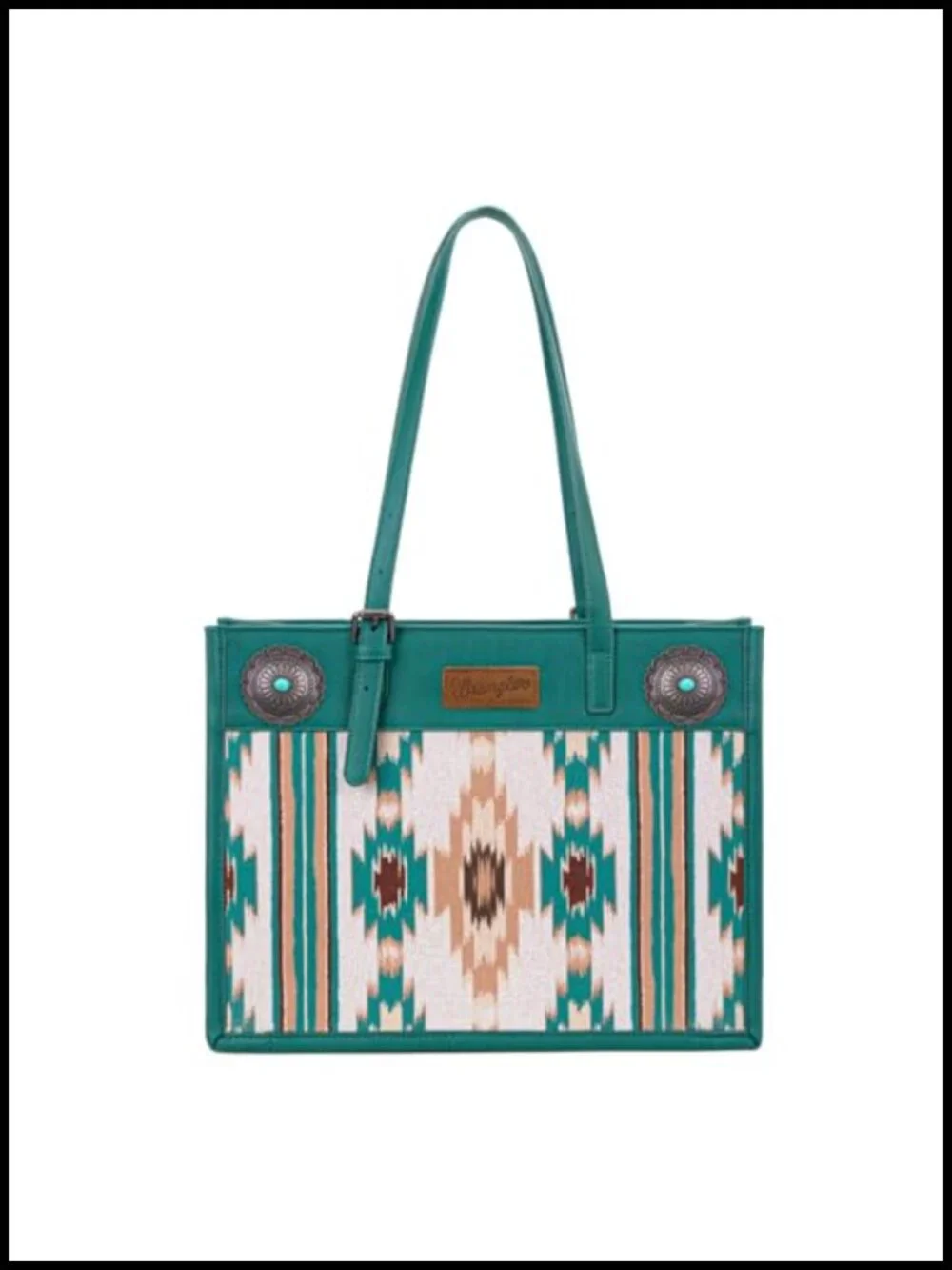 Canvas Top Handle Handbag with Aztec Print - Work Tote